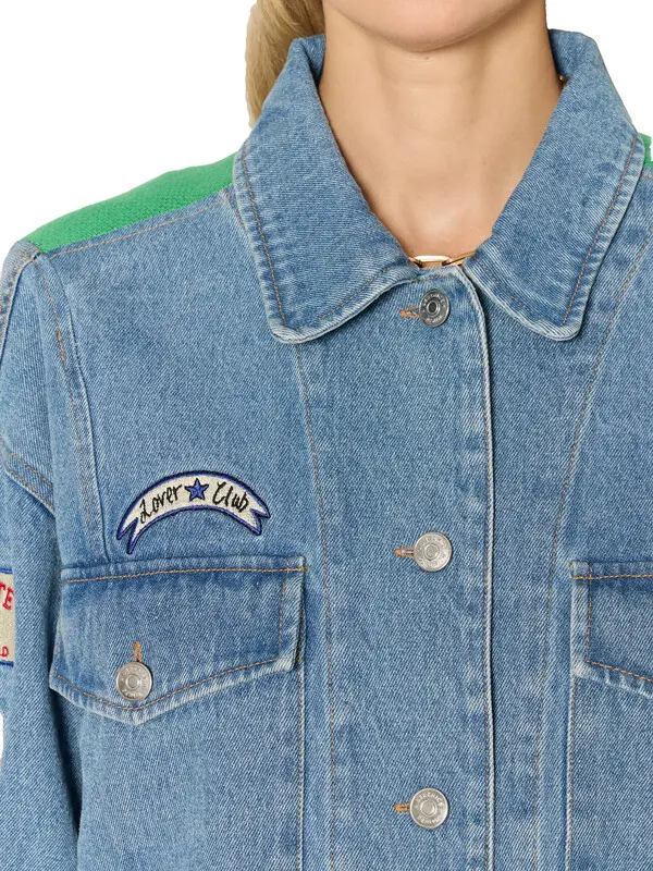 Oversized Denim Overshirt With Knitted Back Motif 4 Image