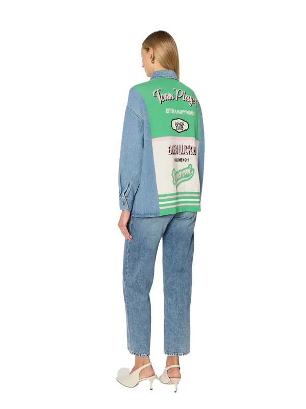 Oversized Denim Overshirt With Knitted Back Motif 5 Image