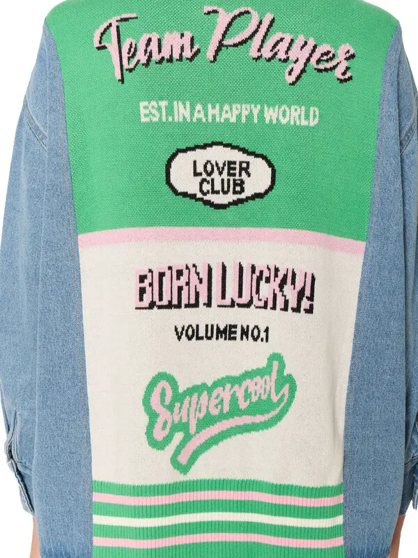 Oversized Denim Overshirt With Knitted Back Motif 6 Image