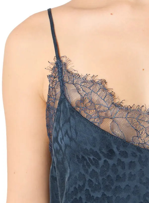 Teal Satin Camisole with Lace Trim 1 Image