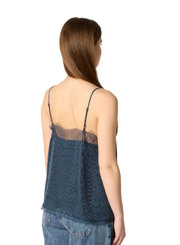 Teal Satin Camisole with Lace Trim 2 Image