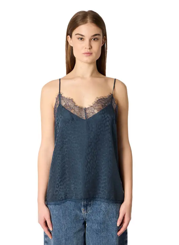 Teal Satin Camisole with Lace Trim 3 Image