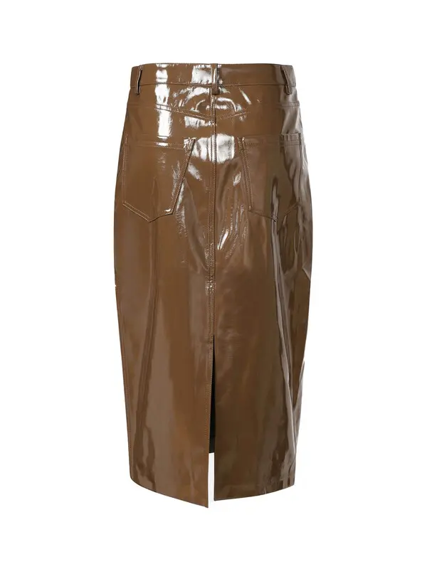 Vinyl Midi Skirt with Back Slit 1 Image