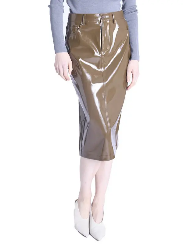 Vinyl Midi Skirt with Back Slit 3 Image
