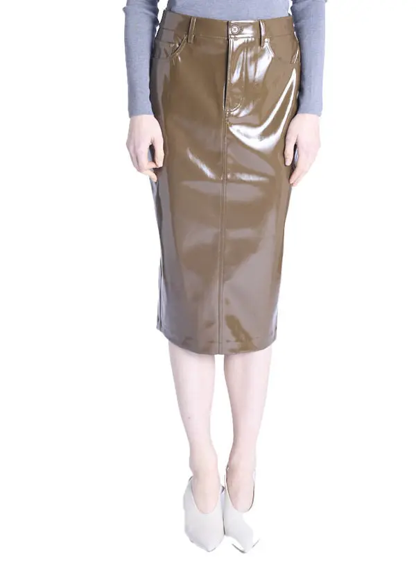 Vinyl Midi Skirt with Back Slit 4 Image