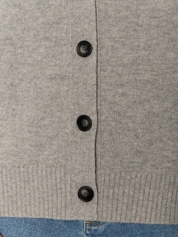 Wool V-neck Cardigan with Patch Pockets & Rhinestones 1 Image