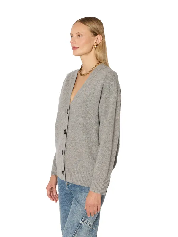 Wool V-neck Cardigan with Patch Pockets & Rhinestones 7 Image