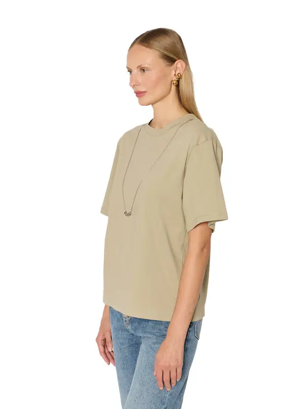 Oversized Round Neck T-shirt with Detachable Silver "Love" Necklace 3 Image
