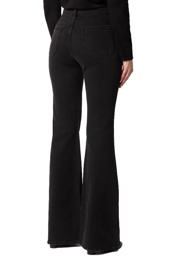 Flared Jeans with Button Fly and Patch Pockets Front 1 Image