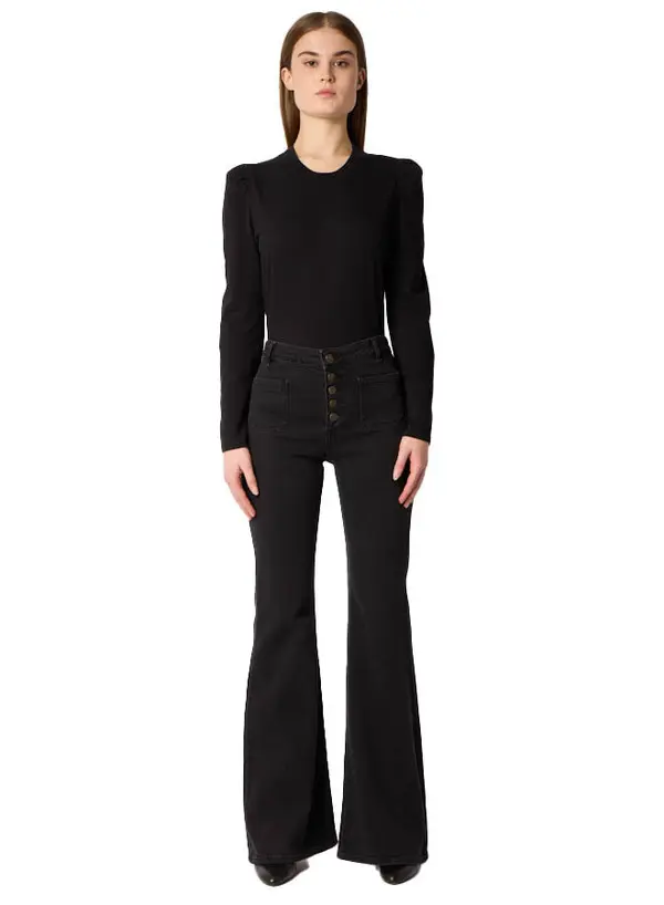 Flared Jeans with Button Fly and Patch Pockets Front 2 Image