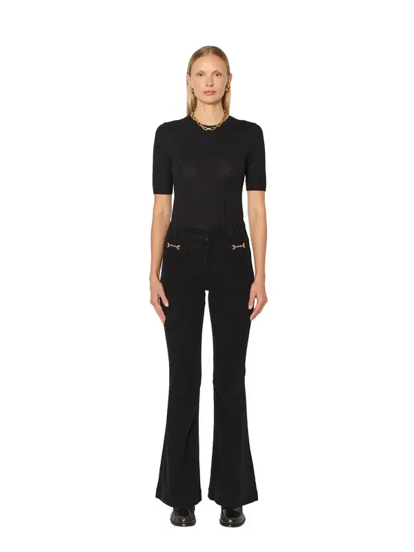 Velvet Flared Jeans with Patch Pockets 2 Image