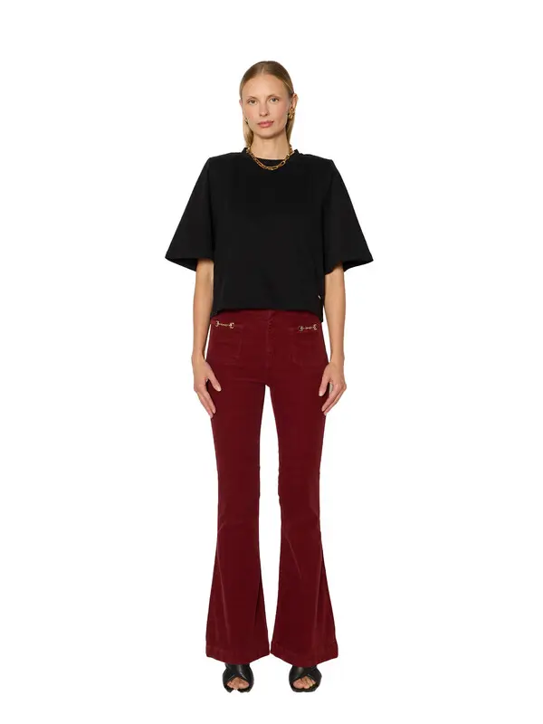 Velvet Flared Jeans with Patch Pockets 2 Image