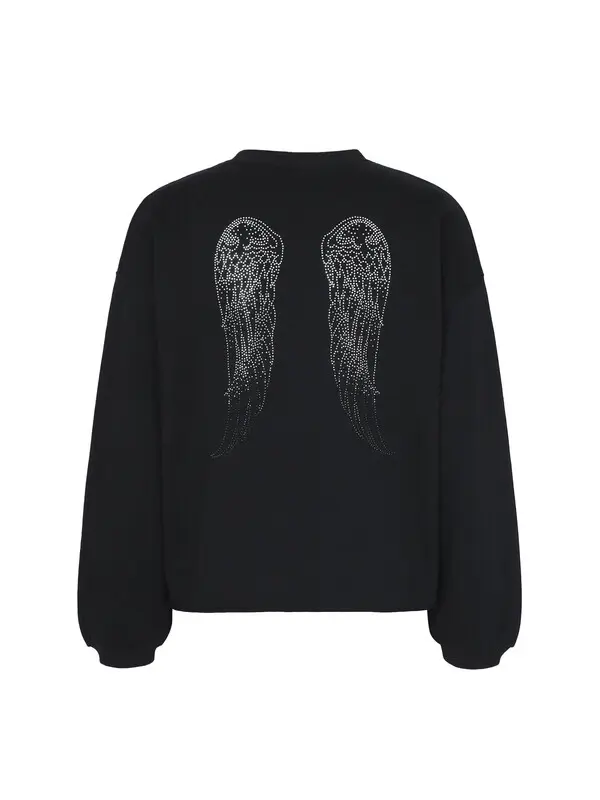 Straight Fit Sweatshirt with Rhinestones Wings on Back 1 Image