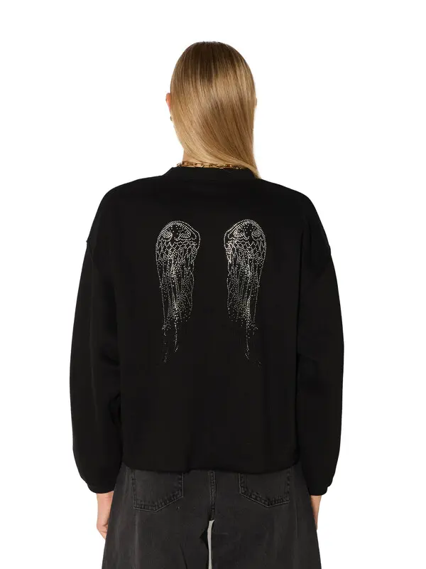 Straight Fit Sweatshirt with Rhinestones Wings on Back 4 Image