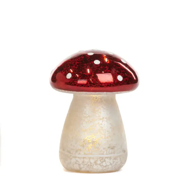 Glass LED Dotted Mushroom Set/2 Tabletop Red 18cm (Battery Operated) 1 Image