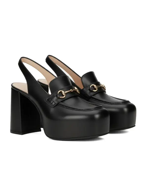 High-Heel Platform Leather Loafer with Horsebit Detail 2 Image