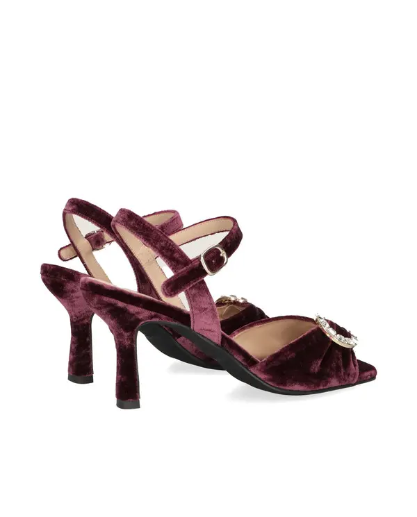 Velvet Ankle Strap Sandals with Crystal Embellished Buckle 2 Image