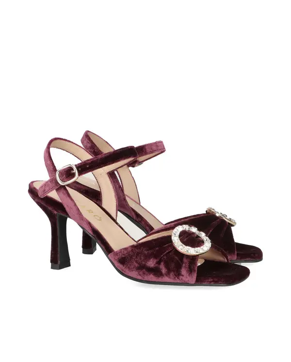 Velvet Ankle Strap Sandals with Crystal Embellished Buckle 3 Image