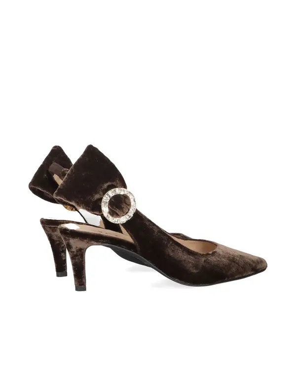 Velvet Slingback Heeled Pump with Crystal Buckle 2 Image