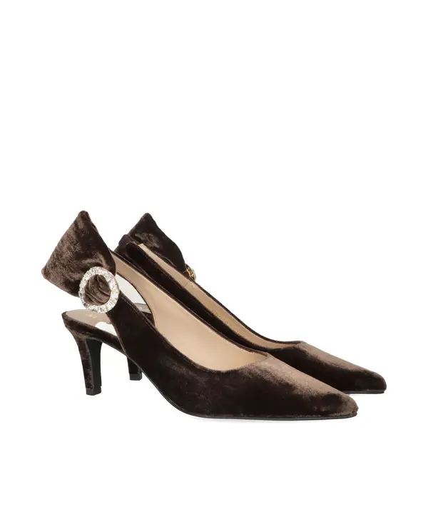 Velvet Slingback Heeled Pump with Crystal Buckle 3 Image