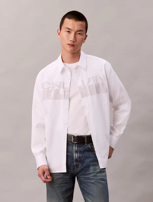 Logo Printed Poplin Relaxed Fit Shirt 3 Image