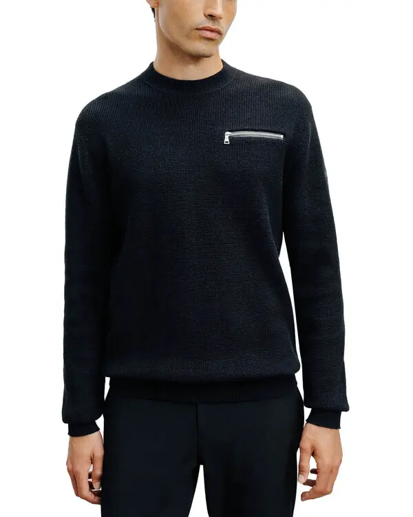 Crew Neck Long Sleeve Sweater with chest Zipper 1 Image