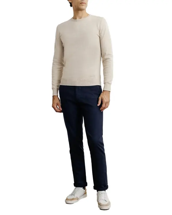 Cotton Crew Neck Sweater with Suede Elbow Patches 2 Image