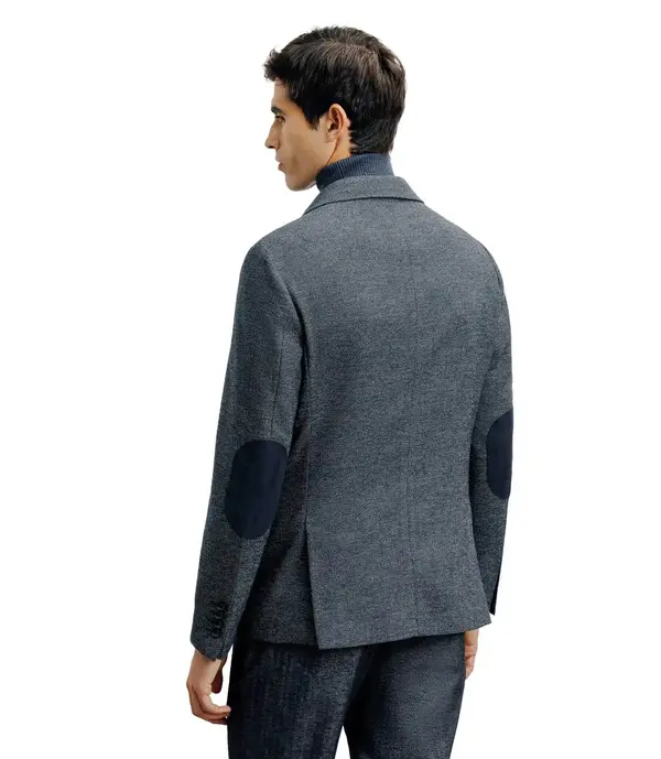 2 Buttoned Blazer Jacket with Contrasting Suede Elbow Patch 2 Image