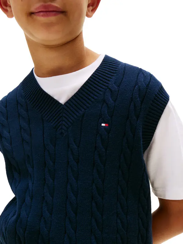 Signature Tape Cable Knit Sweater Vest 1 Image