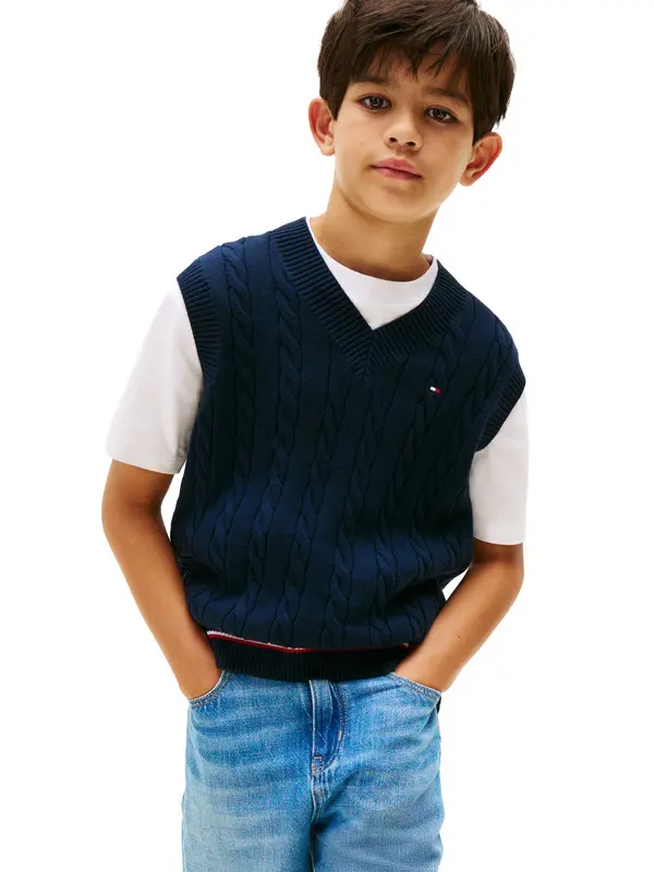 Signature Tape Cable Knit Sweater Vest 4 Image