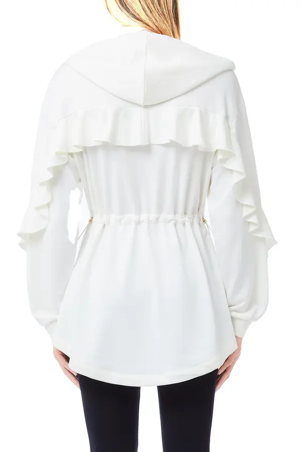 Hooded Zip Jacket with Ruffle Sleeves 1 Image