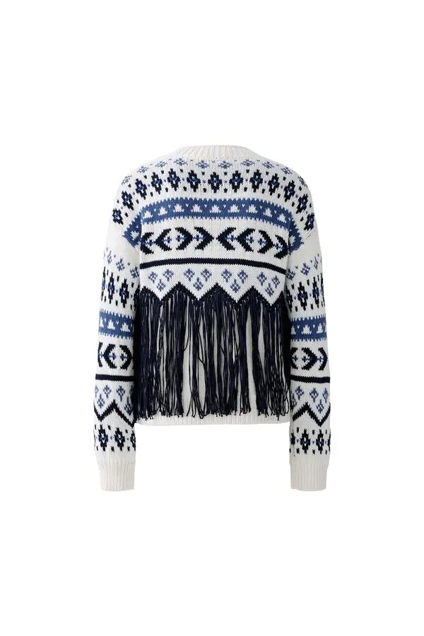 Bohemian Patterned Jumper with Fringed Hem 1 Image