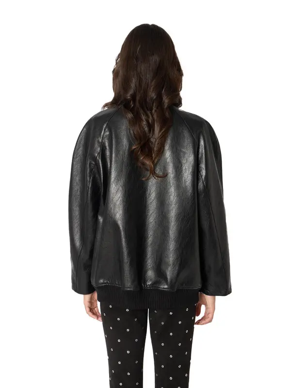 Oversized Faux Leather Jacket with Round Neck 1 Image