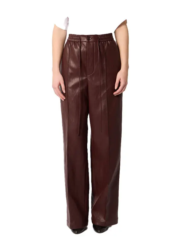 Straight Faux Leather Trousers with Elastic Drawstring Waist 1 Image