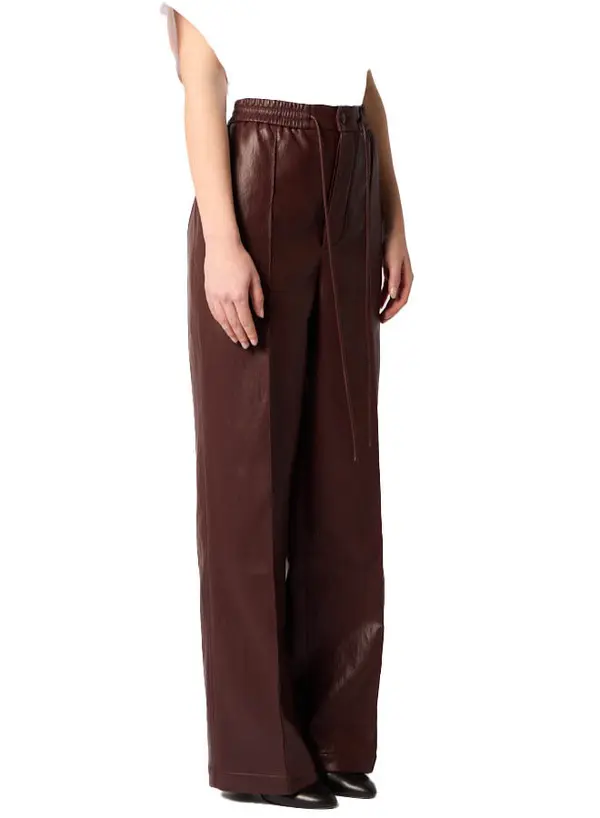 Straight Faux Leather Trousers with Elastic Drawstring Waist 2 Image