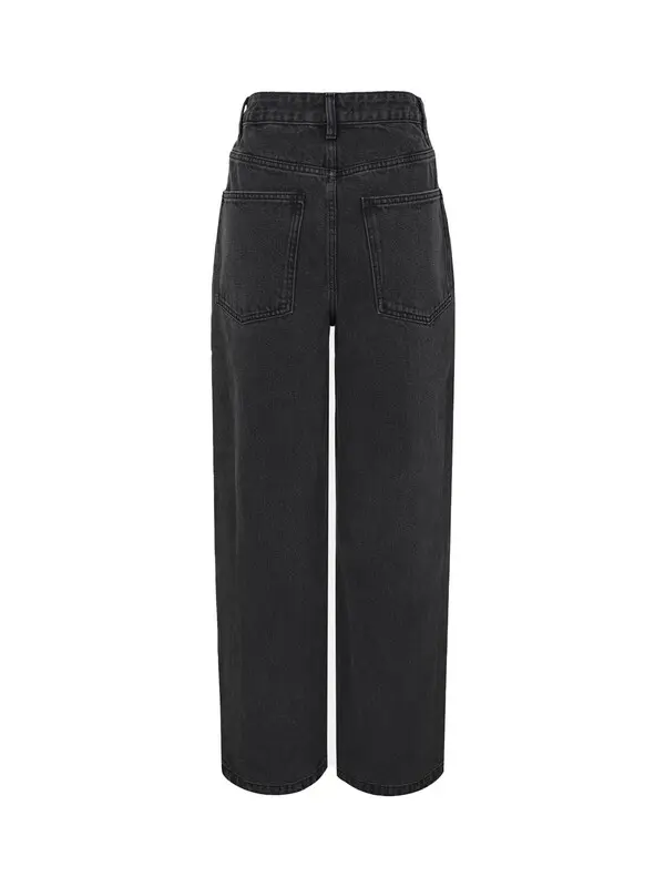 Wide Straight Jeans with Cowboy Buckle Waist Details 2 Image