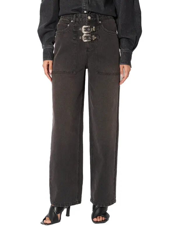Wide Straight Jeans with Cowboy Buckle Waist Details 3 Image