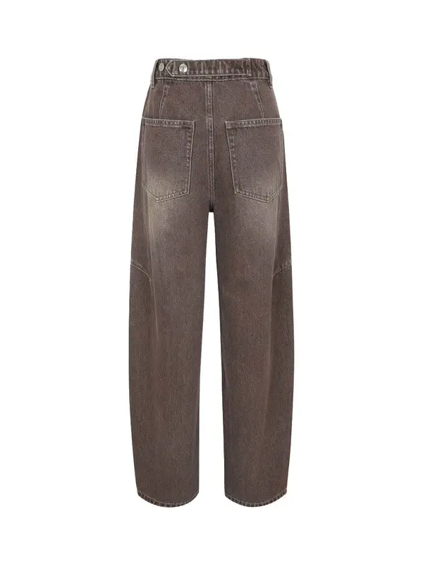 Wide  Straight Jeans with Pleats on Side Seams 1 Image