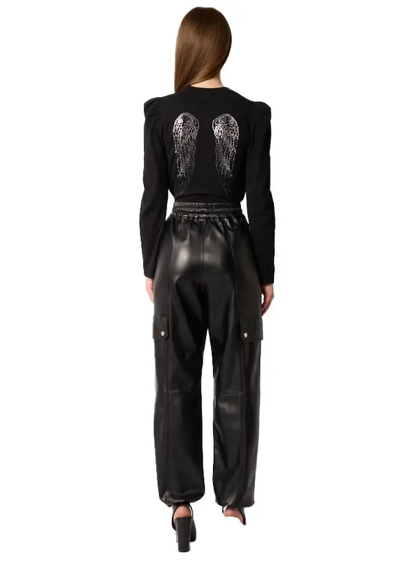 Relaxed Fit Black Leather Cargo Pants 1 Image