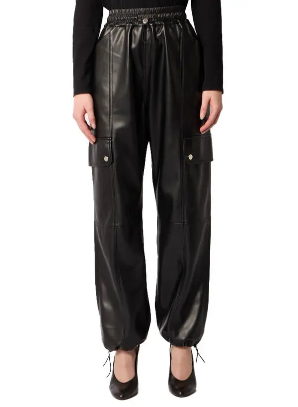 Relaxed Fit Black Leather Cargo Pants 2 Image