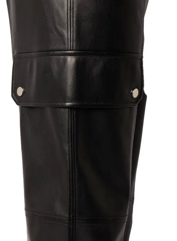 Relaxed Fit Black Leather Cargo Pants 3 Image