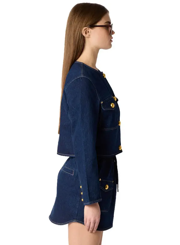 Cropped Denim Jacket with Gold Buttons 1 Image