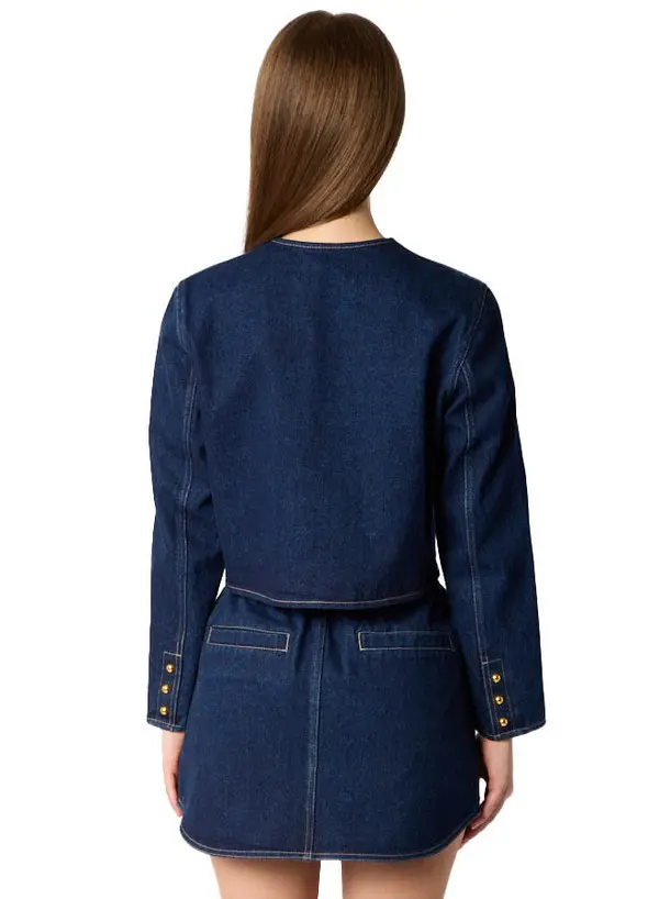 Cropped Denim Jacket with Gold Buttons 2 Image