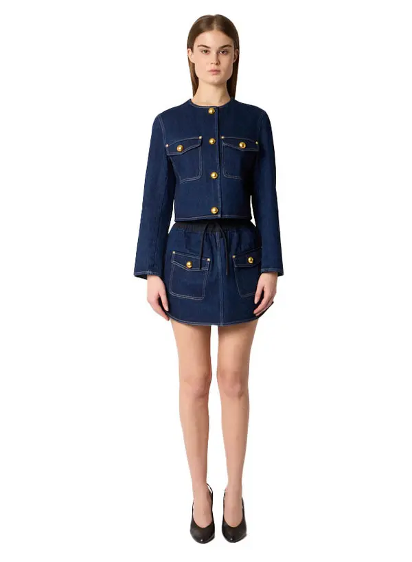 Cropped Denim Jacket with Gold Buttons 3 Image
