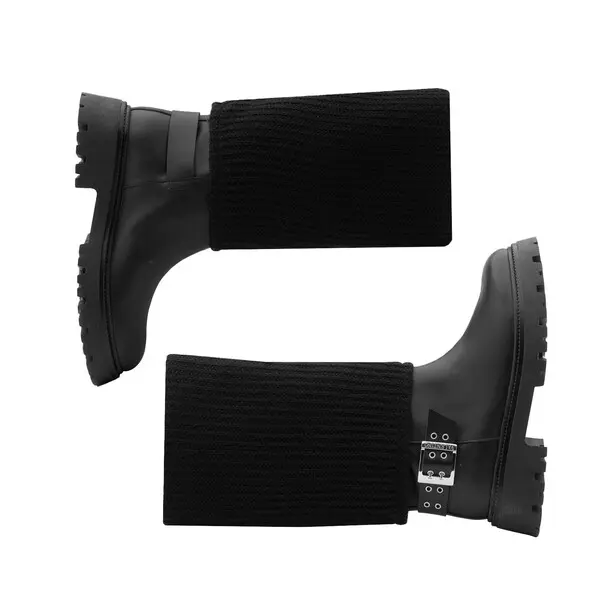 Chunky Lug Sole Combat Boot with Ribbed Knit Detail 1 Image