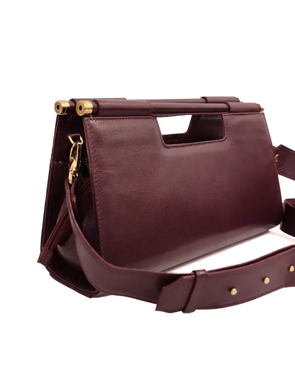 Structured Leather Handbag Bag With Cutout Handle 1 Image