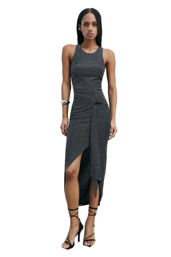 Sleeveless Metallic Sheath Dress with Knot Detail 2 Image