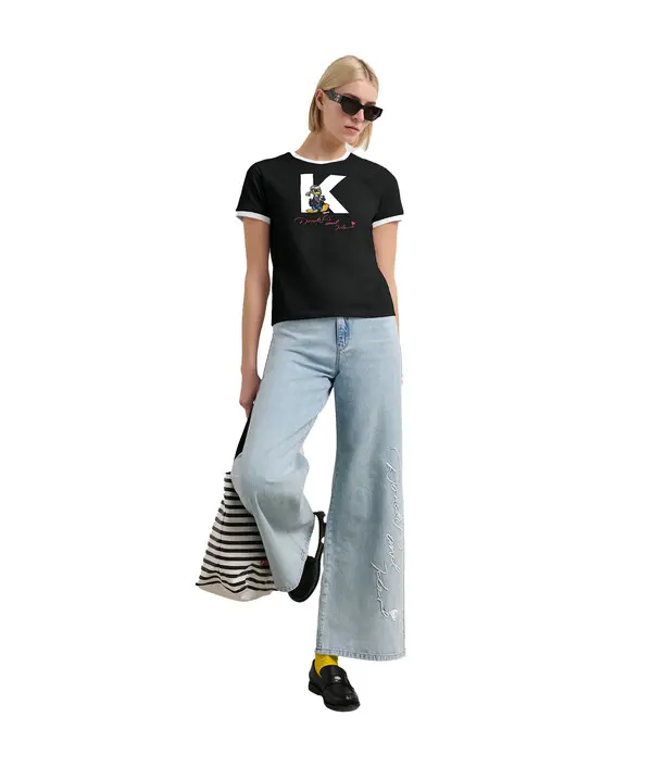 T-Shirt with Contrast Trim and Print 2 Image