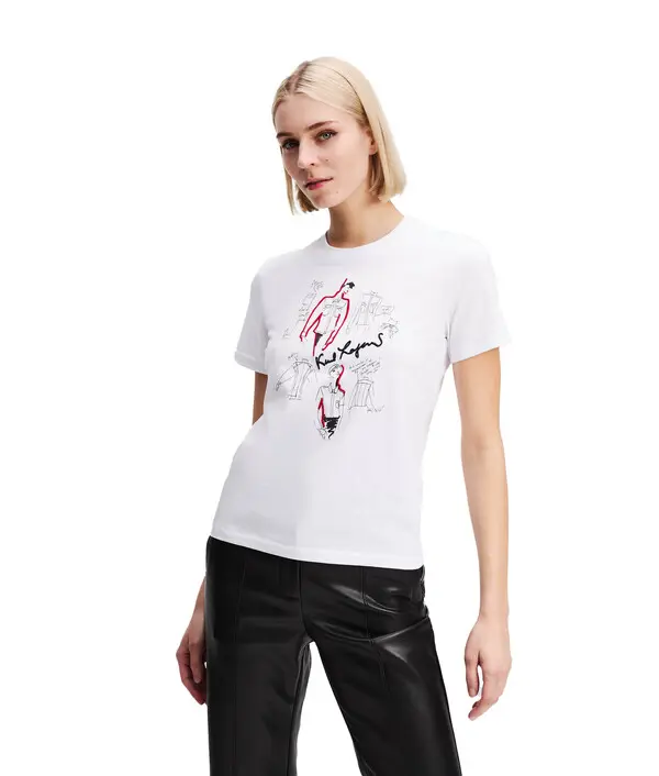 Graphic T-Shirt with Fashion Sketch Print 4 Image