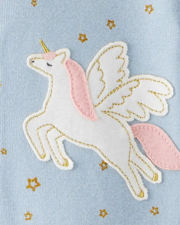 Baby Girl Unicorn Star Print 100% Cotton Long-Sleeve 2-Way Zip 1-Piece Pajamas - Blue 1 Image